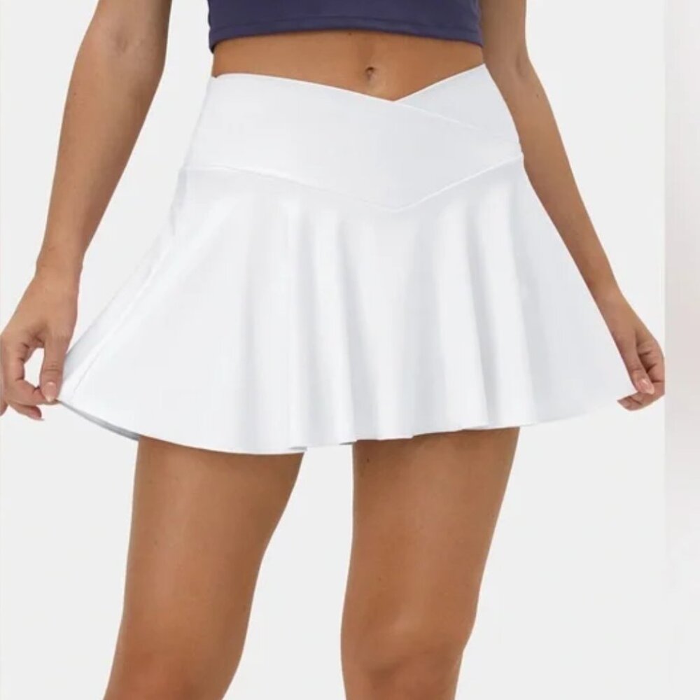 Halara Softlyzero Airy Comfy High Waisted Crossover Tennis Skirt White XL